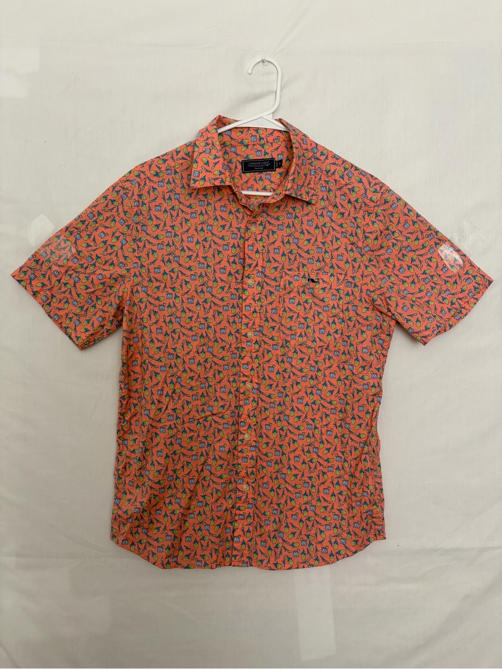 Vineyard Vines Mens Coral Pineapple Tropical Short Sleeve Button Shirt Sz S(A902